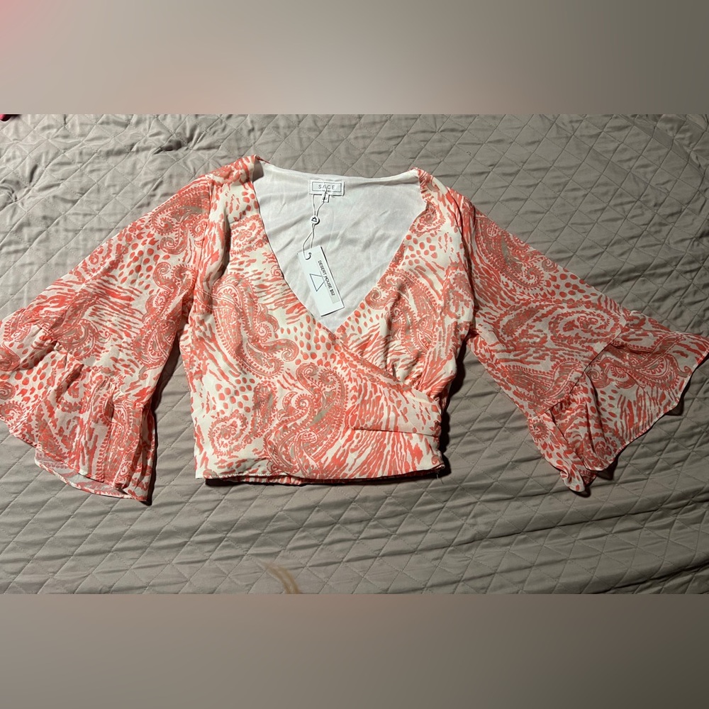 Sage Coral Wrap Top